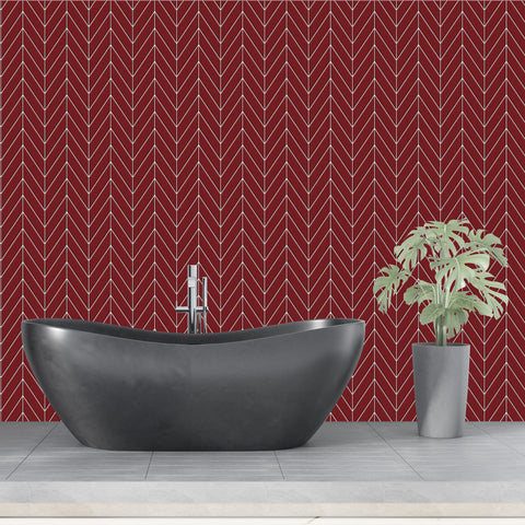 Red Chevron Tile Acrylic Shower Wall Panel 2440mm x 1220mm ( 3mm Thick) - CladdTech