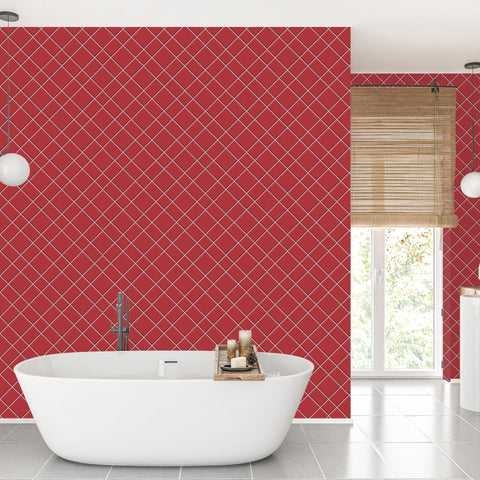 Red Basket Weave Tile Acrylic Shower Panel 2440mm x 1220mm ( 3mm Thick) - CladdTech